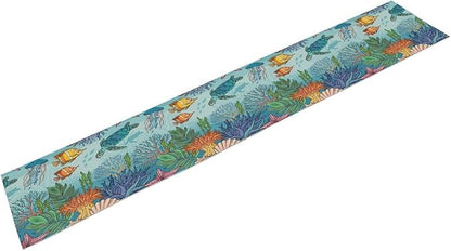 Coastal Table Runner, Ocean Nautical Coral Starfish Seashell Sea Turtle Table Runner for Dining Table Kitchen Party Picnic Home 13x120in