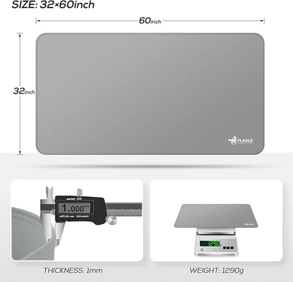 FLASLD Under Grill Mat, 32 X 60 inches Fireproof and Waterproof Pad for Charcoal Grills, Gas Grills, Oil Fryers and Smokers, Protective Deck and Patio Mat, Silver Gray