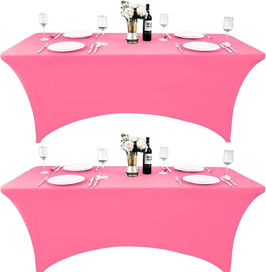 2-Pack 8ft Spandex Table Covers for Rectangle Folding Tables - Washable Elastic Tablecloth - Ultimate Fitted Table Protector for Birthday Parties, Trade Shows, Banquet