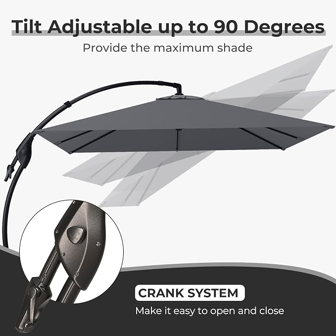 Grand patio 10x10 FT Sunbrella Cantilever Square Umbrella, Charcoal | Large - Image 5