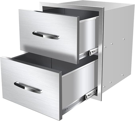 Outdoor Kitchen Drawers, Flush Mount Triple Access BBQ Drawers With Stainless Steel Handle, BBQ Island For BBQ Island Patio Grill Station,Double Drawers