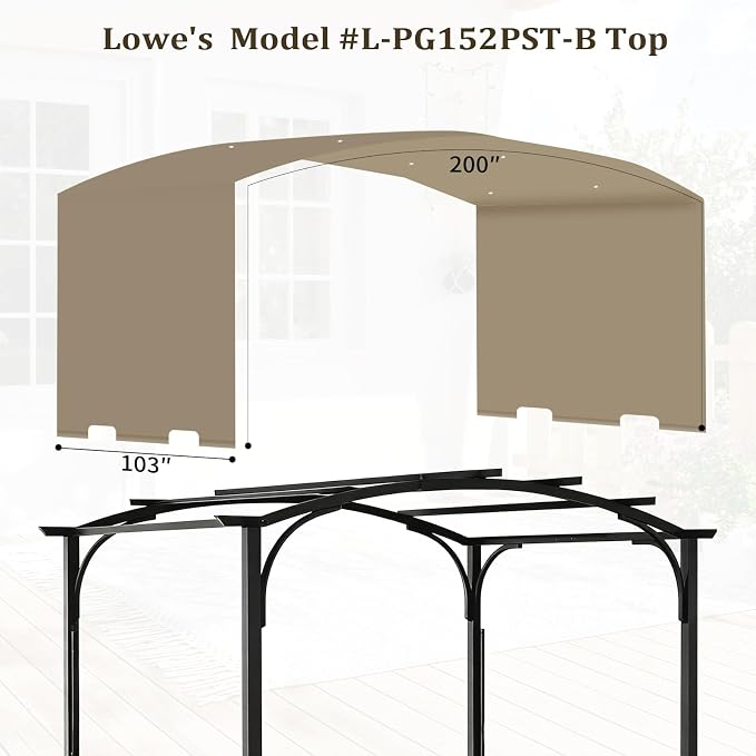 slashome 200" x 103" Pergola Replacement Canopy, Fits L-PG152PST-B, Khaki | - Image 2