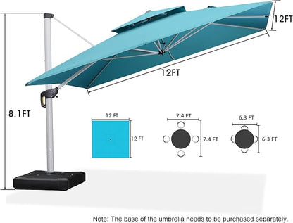 PURPLE LEAF Cantilever Patio Umbrellas 12' x 12' Large, Turquoise Blue | 35MPH - Image 9