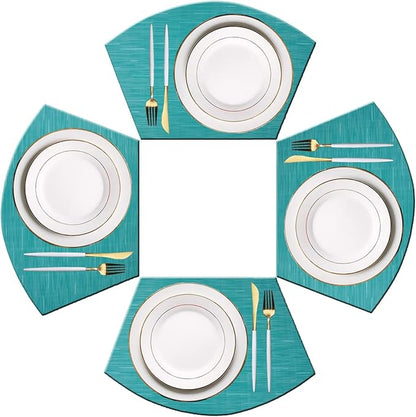PIGCHCY Wedge Shaped Placemats for Dining Table Cross-Weave Washable Vinyl Placemat Heat Resistant Round Table Mats Set of 4 (Teal Blue)