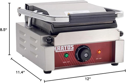 Kratos Commercial Electric Panini Sandwich Grill with Smooth Plates, 9" x 9" Cooking Surface, Commercial Countertop Panini Press, 120V, 1750W (29Y-018)