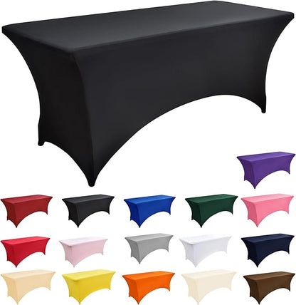 10-Pack 4ft Black Spandex Table Covers for Rectangular Folding Tables - Wrinkle Resistant Stretch Tight Table Cloths - Fitted Table Protector for Parties, Trade Shows, Banquet, and Wedding
