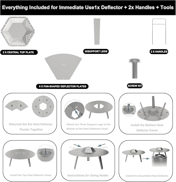 Heat Deflector for Solo Stove Bonfire 19.5",304 Stainless Steel Heat Diffuser with Handle&Legs,Heat Radiation for Wider Warmth Area,Compatible with Bonfire 19.5"Outdoor Fire Pits,for Camping,Backyard