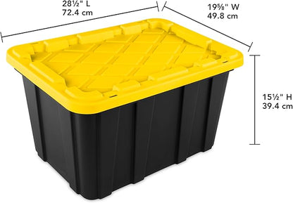 Sterilite 6-Pack Industrial Tote, Plastic Storage Container Bins with Lids, 27 Gallon - Heavy-Duty Organizing Containers for Closet, Bathroom, and Office
