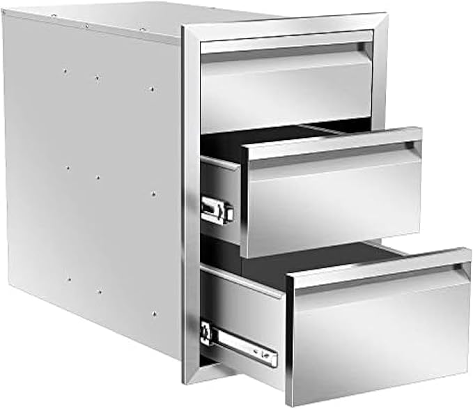 Outdoor Kitchen Drawers, Box Frame Style Flush Mount BBQ Drawer w/Stainless Steel Handle, BBQ Island Drawers For Patio Grill Station,Three Drawers