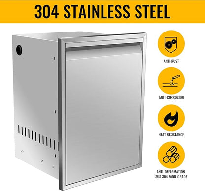 Outdoor Kitchen Drawers, Box Frame Style Flush Mount BBQ Drawer w/Stainless Steel Handle, BBQ Island Drawers For Patio Grill Station,Trash Drawer