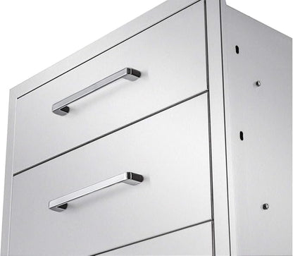 Outdoor Kitchen Drawers Stainless Steel 3-Drawer BBQ Drawer 16" W x 21" H x 23" D Enclosed Built-in Drawer Flush Mount for Outdoor Kitchens & BBQ Islands