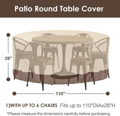 Vailge Round Patio Furniture Covers, 100% Waterproof Outdoor Table Chair Set Covers, Anti-Fading Cover for Outdoor Furniture Set, UV Resistant (Beige&brown, 110"DIAx28"H)