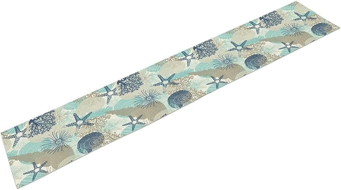 Marine Life Table Runner, Sea Underwater World Ocean Creature Table Runner for Dining Kitchen Party Holidays Home 13x70in