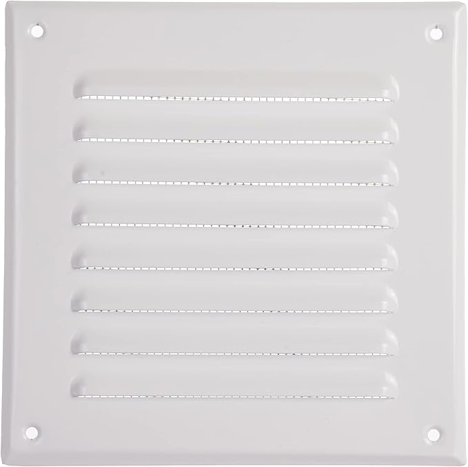 Vent Systems - 5 x 5 Inch (Inner) Pack of 5 White Metal Square Soffit Air Vent Grille Cover, Register Vent Deflector Louver Built-in Mesh HVAC for Bathroom Home Office Kitchen 6.5" x 6.5" (Outer)