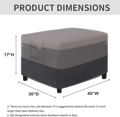 Easy-Going Outdoor Ottoman Cover, Waterproof Patio Ottoman Cover, Heavy Duty Outdoor Furniture Cover with Padded Handles (40"x30"x17", Gray/Dark Gray)