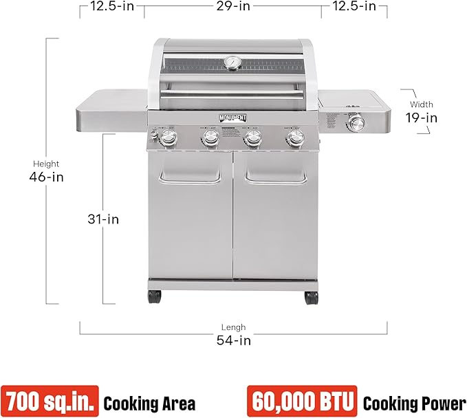 Monument Grills Larger Convertible 4-Burner Natural Gas Grill Stainless Steel Cabinet Style Propane Grills with Rotisserie Kit(2 items)