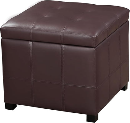Homebeez Faux Leather Lift Top Storage Ottoman Bench with Solid Wood Frame & Tufted PU - 17.3 Inch Cube Footrest, Seat, with Metal Hinges for Living Room, Bedroom, Dorm | Coffee Brown