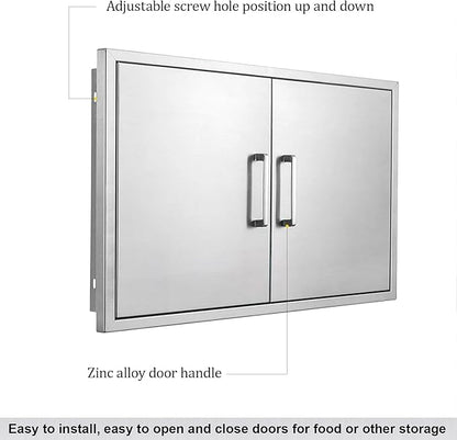 Outdoor Kitchen Door, 30" W21 H Outdoor Kitchen Access Door, Stainless Steel BBQ Double Door, Available for Outdoor Kitchen Island or Outdoor Kitchen.