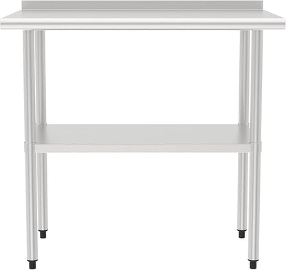 24x36 Inch Stainless Steel Work Table with Backsplash and Undershelf, Heavy Duty Commercial Prep Table, Kitchen Workbench with Adjustable Shelf, NSF Certified