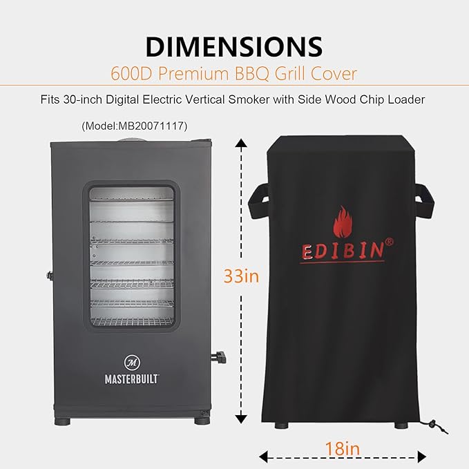 30 inch Grill Cover for Masterbuilt 30-inch Digital Electric Vertical BBQ Smoker with Side Wood Chip Loader,30 Inch Electric Smoker Cover for Masterbuilt MB20071117, 18" W x 17" D x 33" H