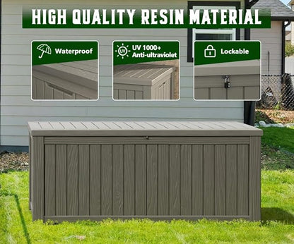NUNU LAB 180 Gallon Outdoor Storage Box,Resin Large Sturdy Deck Box, Backyard Outside Storage Box Waterproof with Double Wall Panels,Package Delivery Garden Outdoor Hose