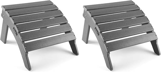 FUNBERRY Folding Adirondack Ottoman Set of 2, HDPE All Weather Outdoor Foot Rest, Easy Storage Patio Footstool, Ottomans and Footstools for Outside
