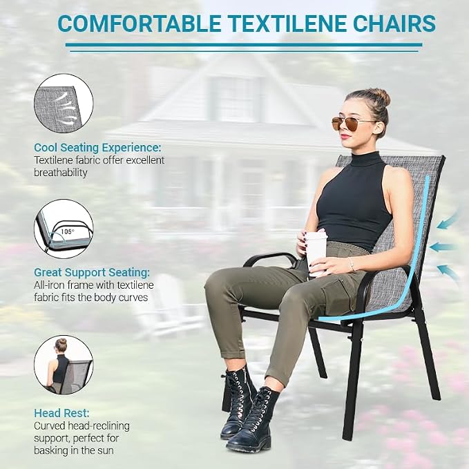 Patio Chairs Set of 4, Breathable Textilene, Weatherproof Frame, Quick Setup - Image 3
