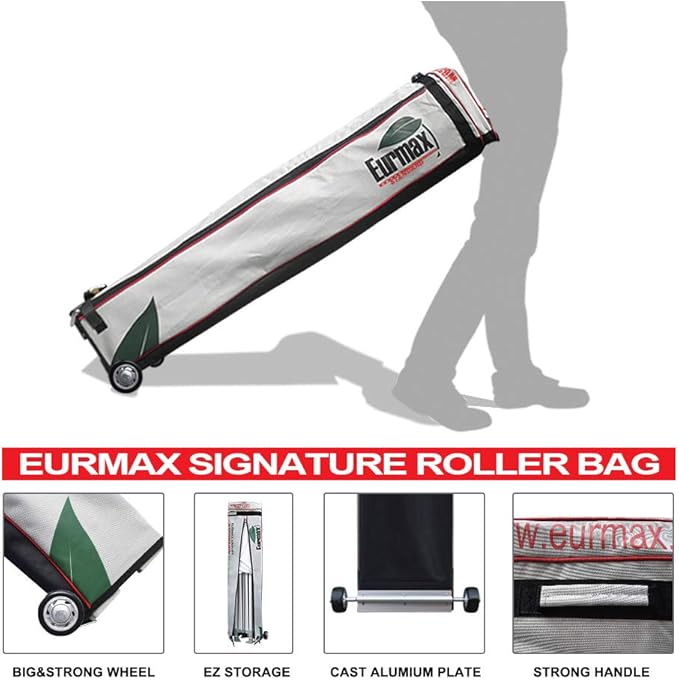 Eurmax USA 10'x15' Pop-up Canopy Tent Commercial Instant Canopies with 4 Removable Zipper End Side Walls and Roller Bag, Bonus 4 SandBags(Forest Green)