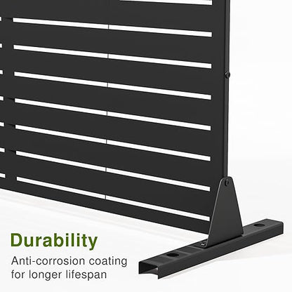 Casaphoria Metal Privacy Screen Outdoor, 72" H x 47" W Freestanding Decorative Privacy Screen for Patio Deck Balcony Garden with Stable Base, Black-Louvered