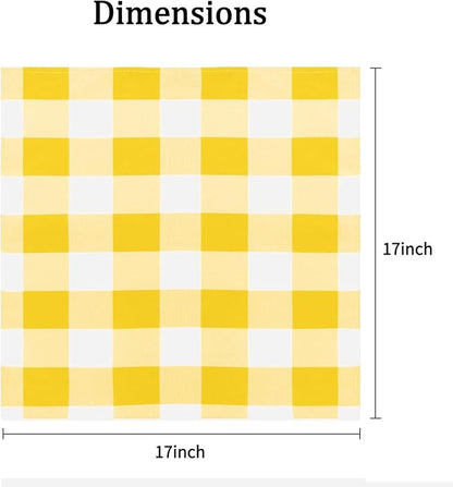 Buffalo Plaid Table Napkins Set of 100 Checkered Cloth Napkins 17x17 inch Washable Dinner Gingham Pattern Napkins Soft Napkins for Wedding Party Dining Banquet(Yellow and White)