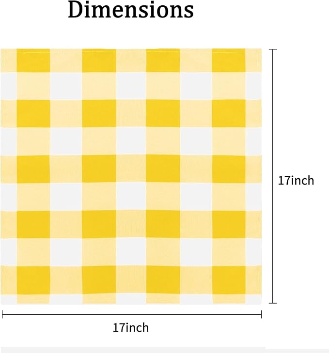 Buffalo Plaid Table Napkins Set of 25 Checkered Cloth Napkins 17x17 inch Washable Dinner Gingham Pattern Napkins Soft Napkins for Wedding Party Dining Banquet(Yellow and White)