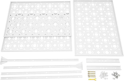 75" H×35" W Decorative Outdoor Privacy Screen with Stand, Outdoor Decor Privacy Fence Screen Metal Fence Panels, Free Standing Metal Divider for Patio Lawn Deck (White-Small Plum Blossom)