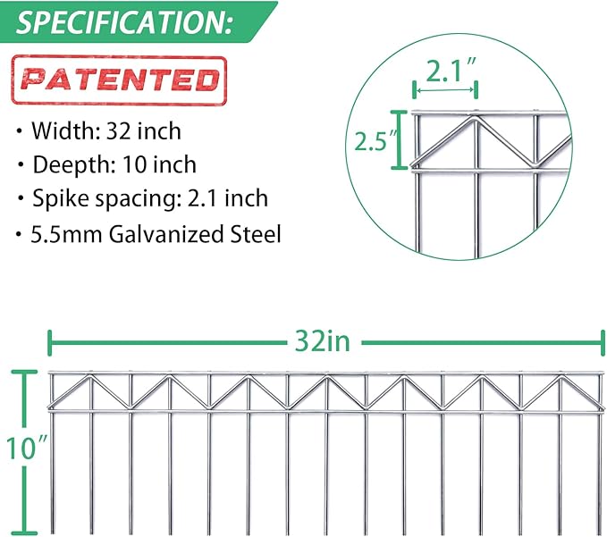 15 Pack 32" L x 10" H Animal Barrier Fence, No Dig Fence Patented Product, 5.5mm Galvanized Stakes with 2.1" Spacing, Anti Digging for Dogs Outdoor Yard Patio, Total 40Ft(L) X 10in(H) Silver