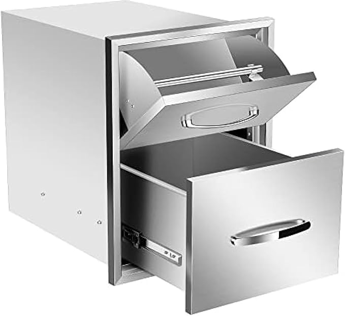 BBQ Outdoor Kitchen Drawers Stainless Steel 3-Drawer BBQ Drawer Enclosed Built-in Drawer Flush Mount for Outdoor Kitchens & BBQ Islands,16Wx20Dx20H