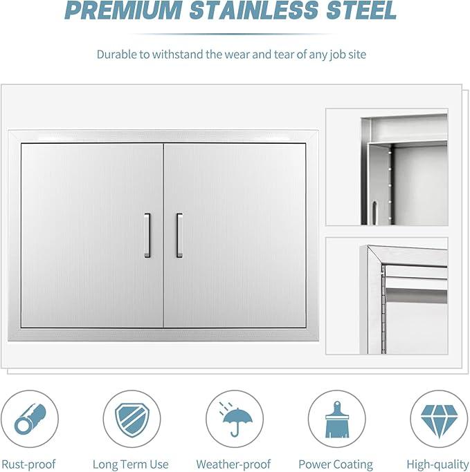 Outdoor Kitchen Door, 36" W21 H, Stainless Steel BBQ Double Door, Island or Outdoor Kitchen Access