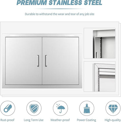 Outdoor Kitchen Door, 30" W21 H Outdoor Kitchen Access Door, Stainless Steel BBQ Double Door, Available for Outdoor Kitchen Island or Outdoor Kitchen.
