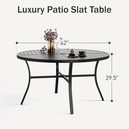 PHI VILLA Outdoor Round Dining Table for 4, 42" Large Metal Wrought Iron Table with Umbrella Hole, All Weather Dining Furniture for Patio, Deck, Yard, Porch - Black