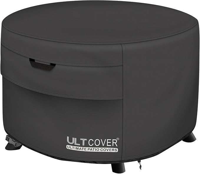 ULTCOVER Patio Fire Pit Table Cover Round 40 inch Outdoor Waterproof Fire Bowl Cover, Black