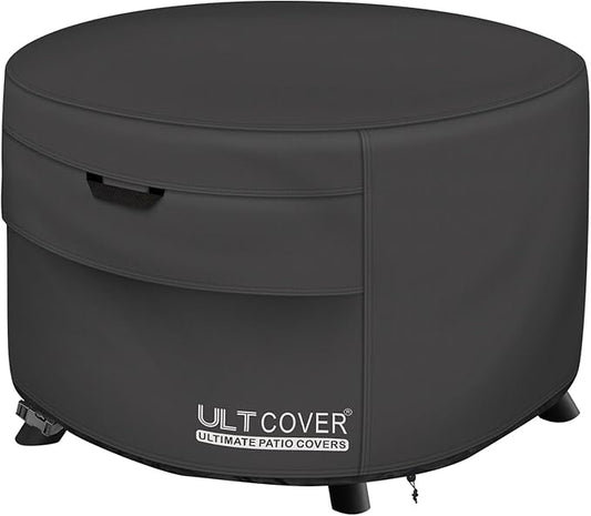 ULTCOVER Patio Fire Pit Table Cover Round 32 inch Outdoor Waterproof Fire Bowl Cover, Black