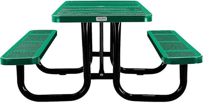 Global Industrial 72" Rectangular Picnic Table, Perforated Metal, Thermoplastic Coating, Attached Benches, 1-1/2” Umbrella Pole Hole, Outdoor-Rated, 1000 lbs Capacity, Green