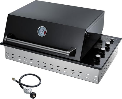 34-Inch Premium Built-In Liquid Propane Griddle for Outdoor Kitchen, 3-Burner Heavy Duty Stainless Steel Flat Top Grill with Lid, 48,000 BTUs, Large Cooking Area for BBQ Island, Outdoor Cooking, Black