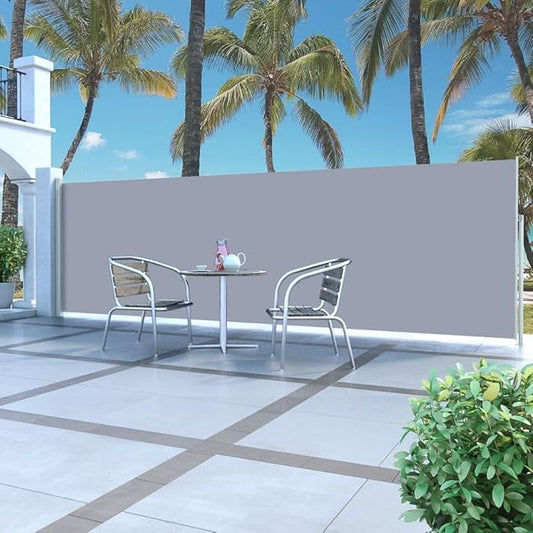 YAFF Retractable Outdoor Folding Privacy Divider, Water & UV Resistant Sun Shade Privacy Wind Screen for Garden, Backyard, Balcony, Terrace 63"x196.9" Cream (17.292lbs)