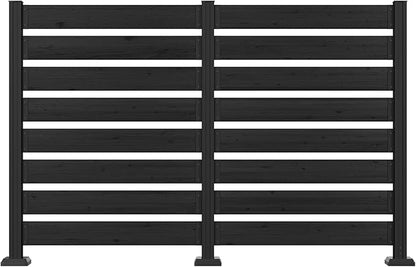 MUPATER 49'' H×78'' W Outdoor Fence Privacy Screen, No Dig Wood Privacy Screen for Hard Ground and Soil, Privacy Fence Panel, Air Conditioner Fence with Aluminum Post, 2 Way to Use, Black (2 Panels)