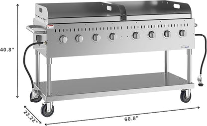 60 in. 8-Burner Commercial Outdoor Propane Gas Grill with Two 30 in. Griddles in Stainless-Steel, ETL Listed (CGKIT6-G30G30)
