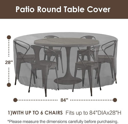Vailge Round Patio Furniture Covers, 100% Waterproof Outdoor Table Chair Set Covers, Anti-Fading Cover for Outdoor Furniture Set, UV Resistant (Grey, 84"DIAx28"H)