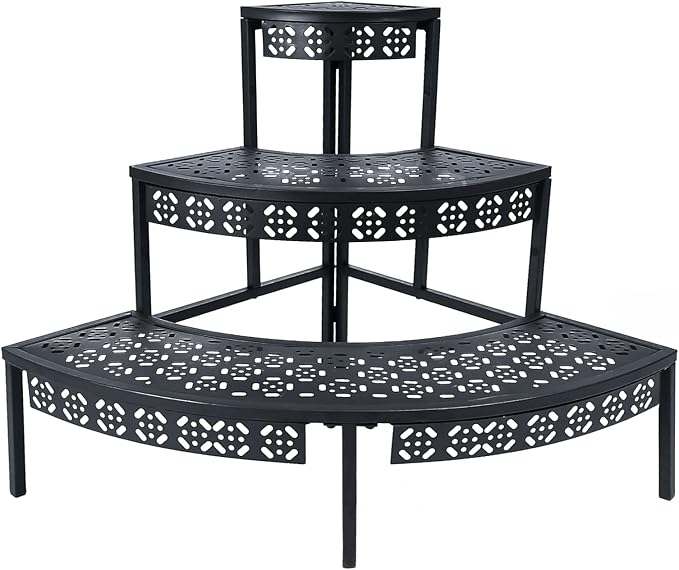 3-Tier Metal Plant Stand, Corner Plant Stands Outdoor Indoor | Semi-circular by Garden4you