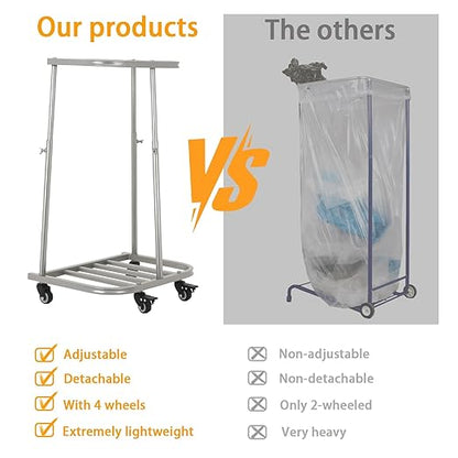 4-Wheel Trash Bag Holder, Outdoor Metal Leaf Bag Holder Stand, Garbage Bag Frame Holder, Mobile Trash Bag Holder, Adjustable Lift, Hand Welded Metal Stainless Steel Bag Support Column Frame