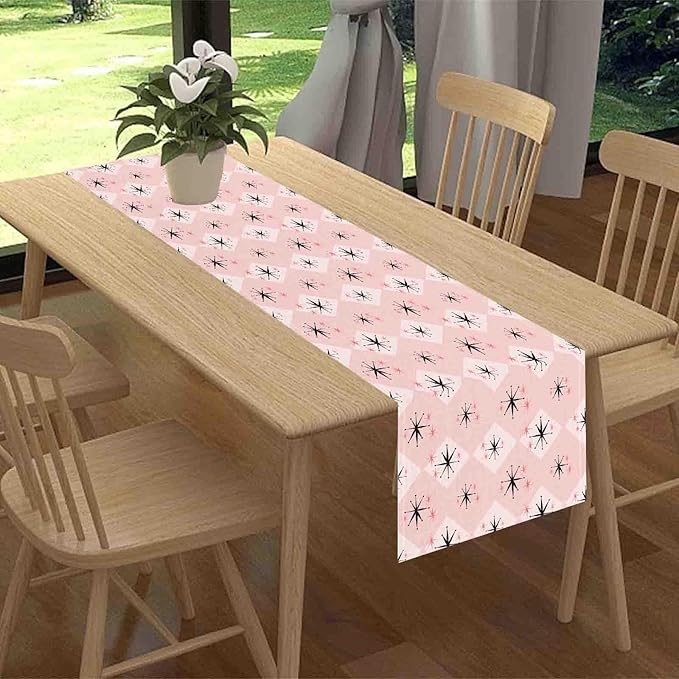 Pink Table Runner, Retro Mid Century 1950s Checkered Modern Abstract Geometric Coffee Table Center Decor for Home Kitchen Dining Patio Holiday Party Indoor Outdoor Table Decorations, 13"x36" Inch