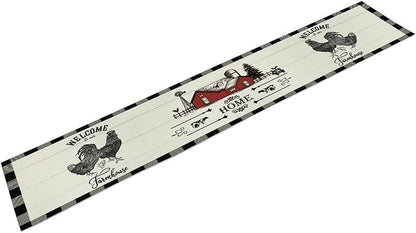 Rooster Table Runners, Black White Buffalo Plaid Rustic Cow Farm Animal Table Runner for Wedding Coffee Dining Table Party Home Farmhouse 13x120in