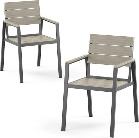Outdoor Patio Dining Chairs Set of 2, Aluminum & HDPS All-Weather for Deck, Lawn, Backyard, Pool and Indoor Use (Classic Gray)
